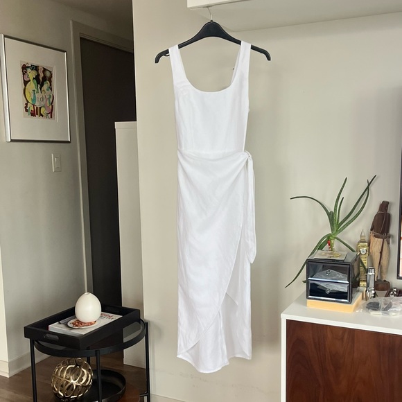 Aritzia Wilfred Saturn White Linen new Midi Formal Evening Vacation Dress Sz 00 - Picture 8 of 17